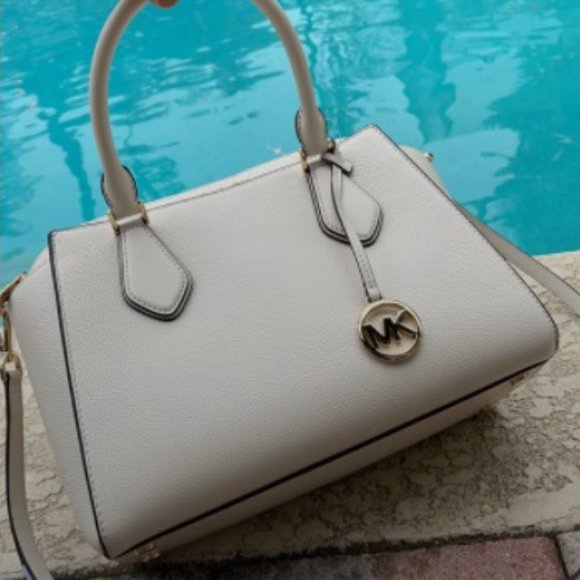 Michael Kors Daria Large Satchel Bag Leather Light Cream - Picture 6 of 16